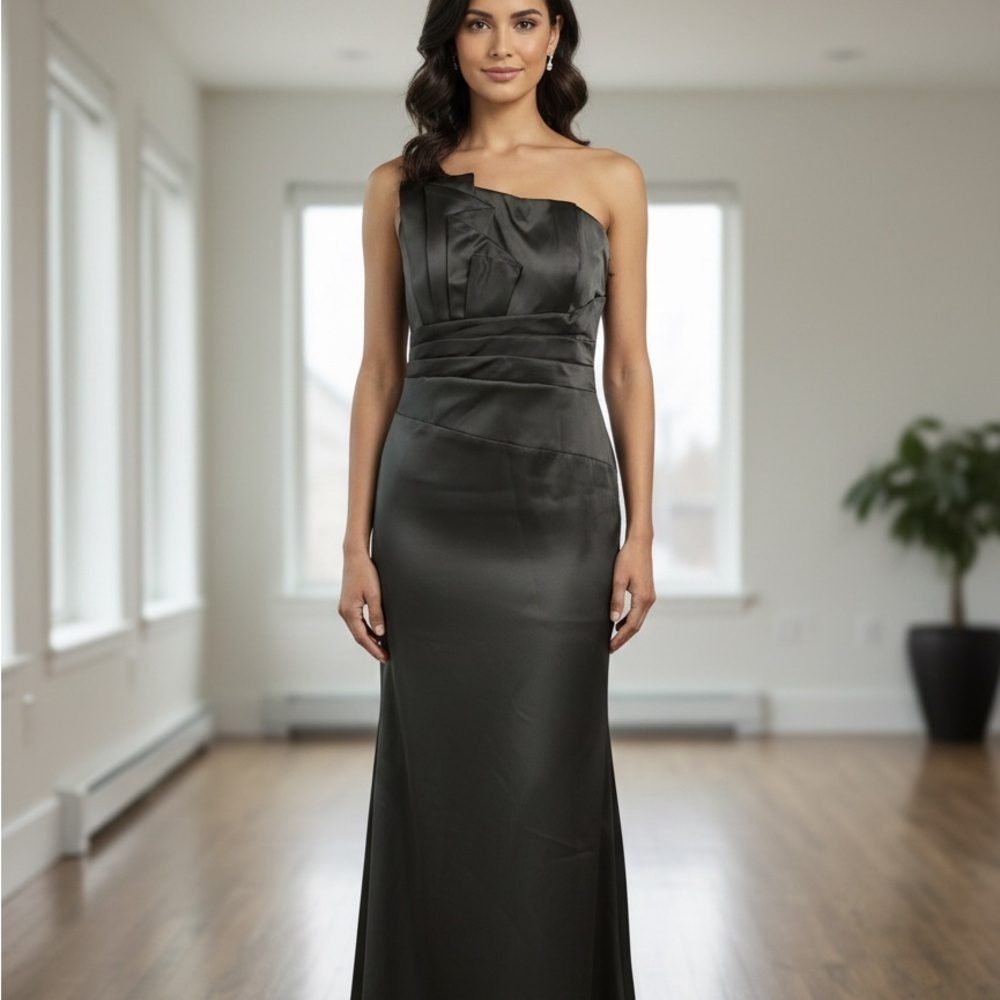 Betsy & Adam Satin Black Strapless Dress